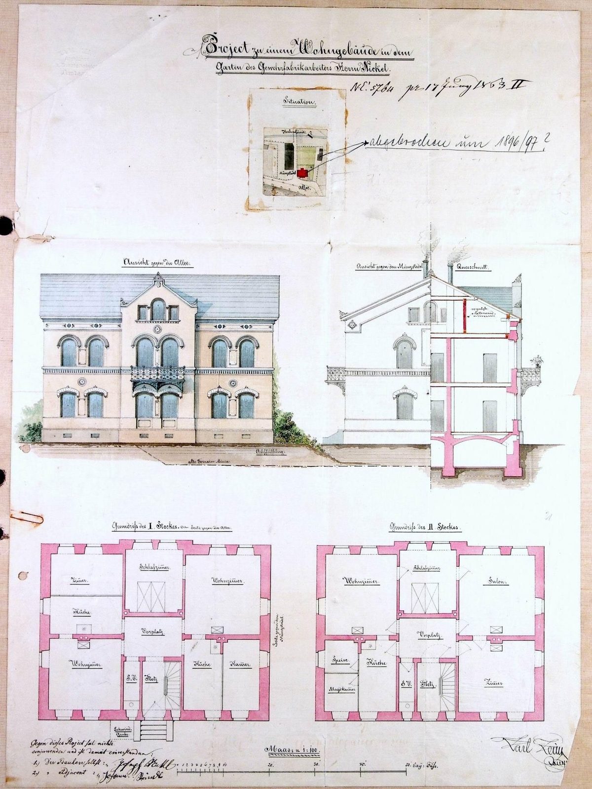 1863 Bauplan von Gewehrfabrikarbeiter Nickel