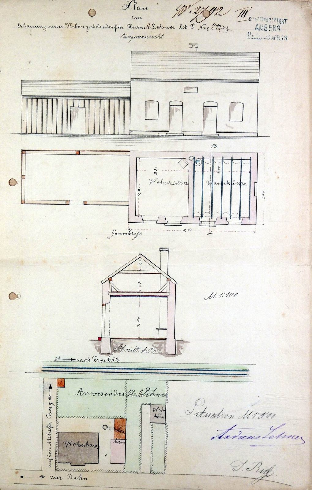 1878 Antrag für Nebengebäude von Andreas Lehner