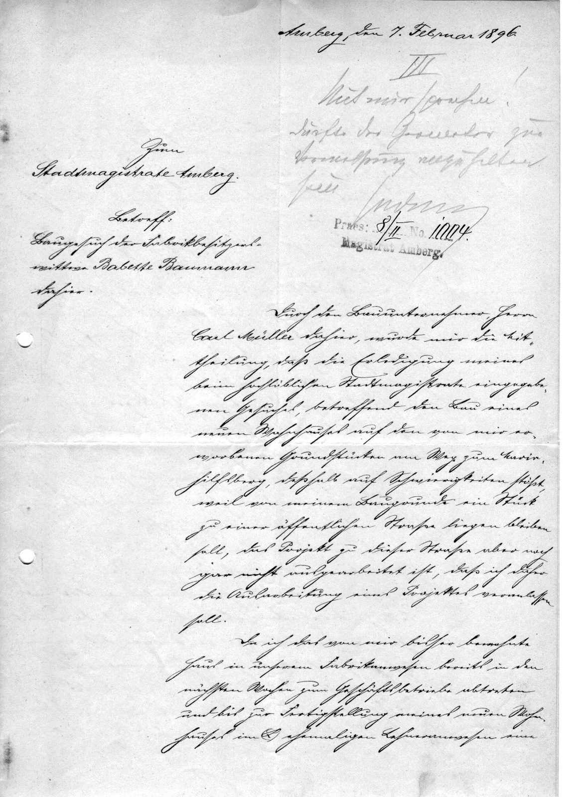 1896 Baugesuch von Babette Baumann