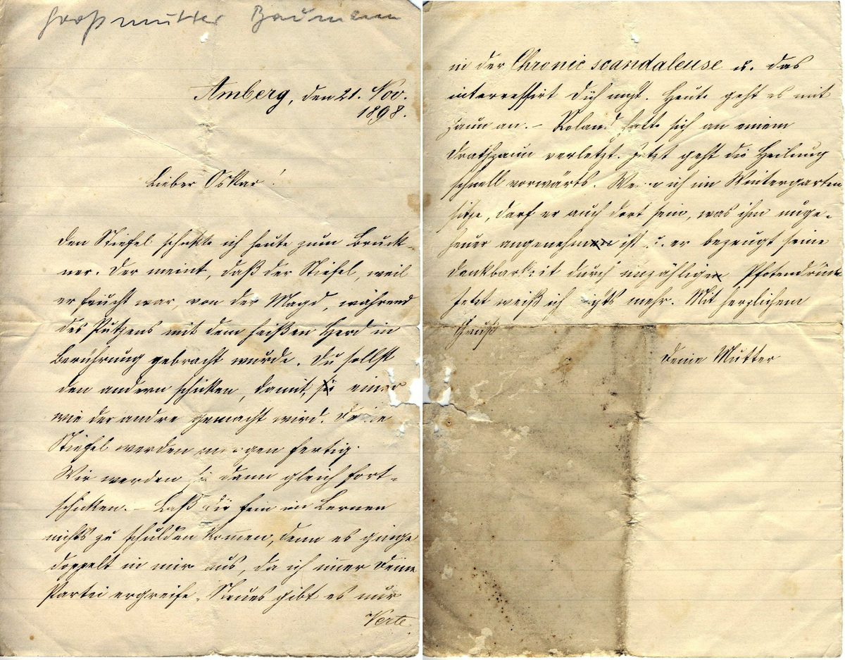 1898 Brief seiner Mutter 