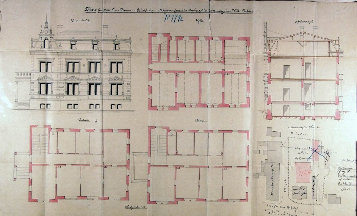 Bauantrag für den Bau einer Villa (Baumeister Carl Müller) 1896