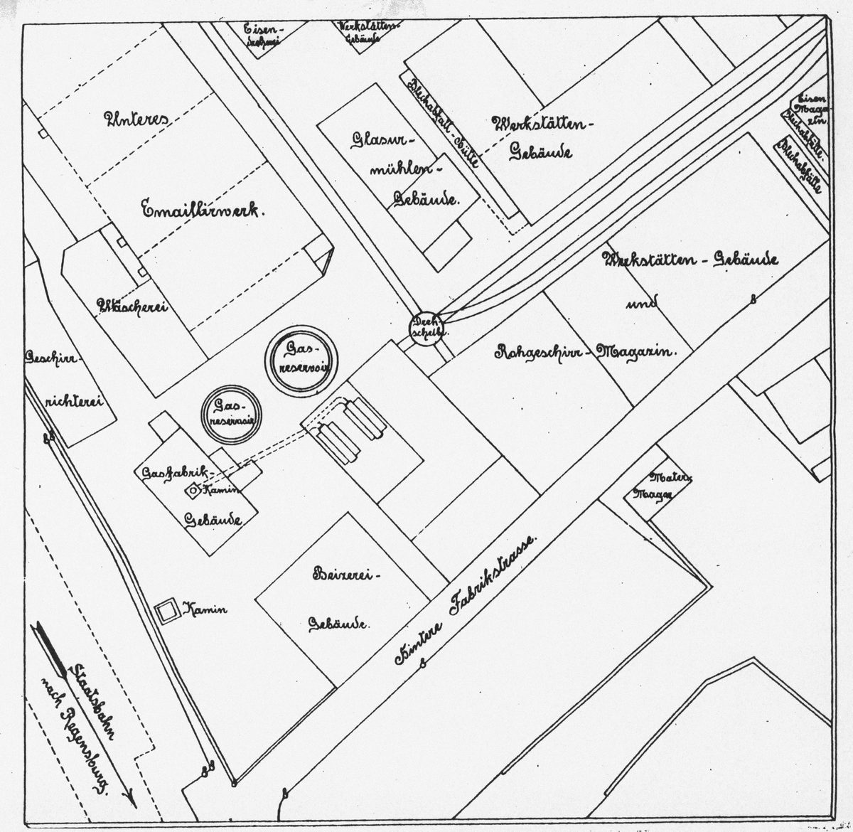 Ein beschrifteter Plan aus 1888 (Nord = rechts) [11]