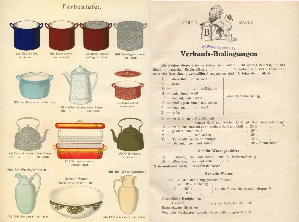 Emailfarben im Katalog von 1929
