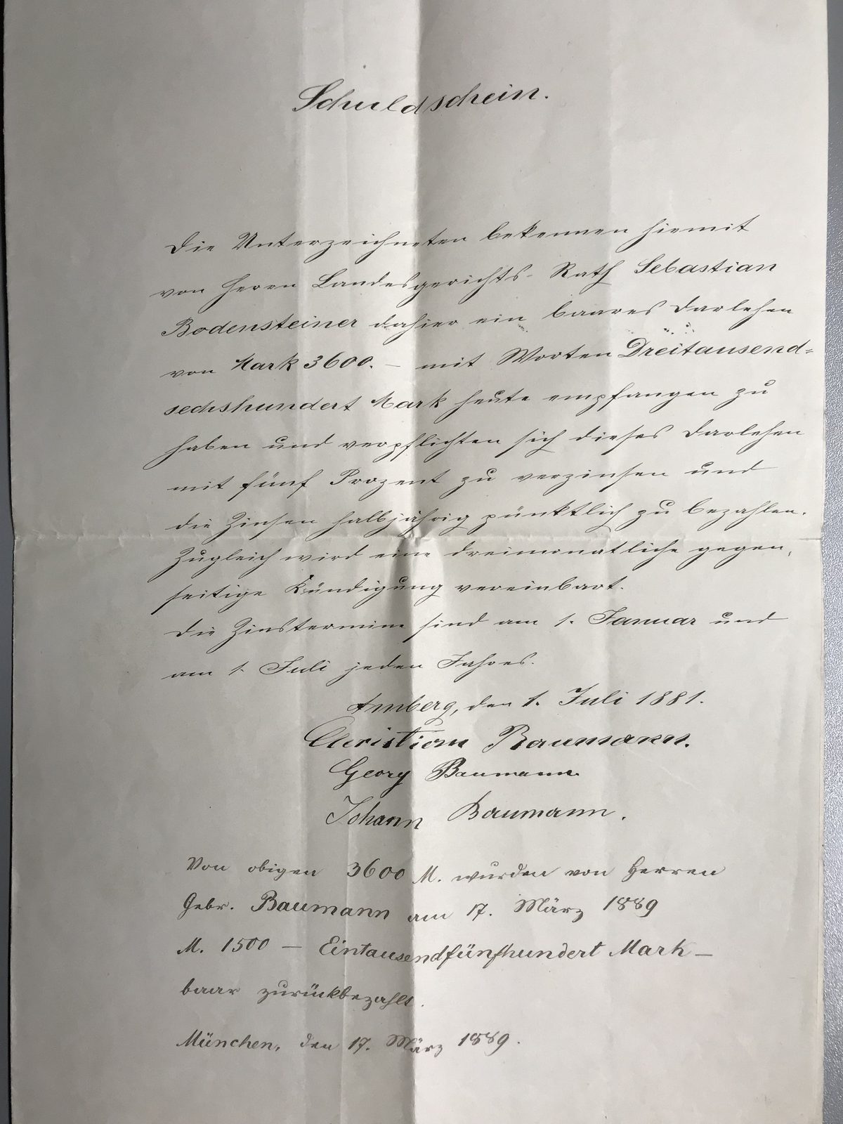 Schuldschein von 1.7.1881 [11]